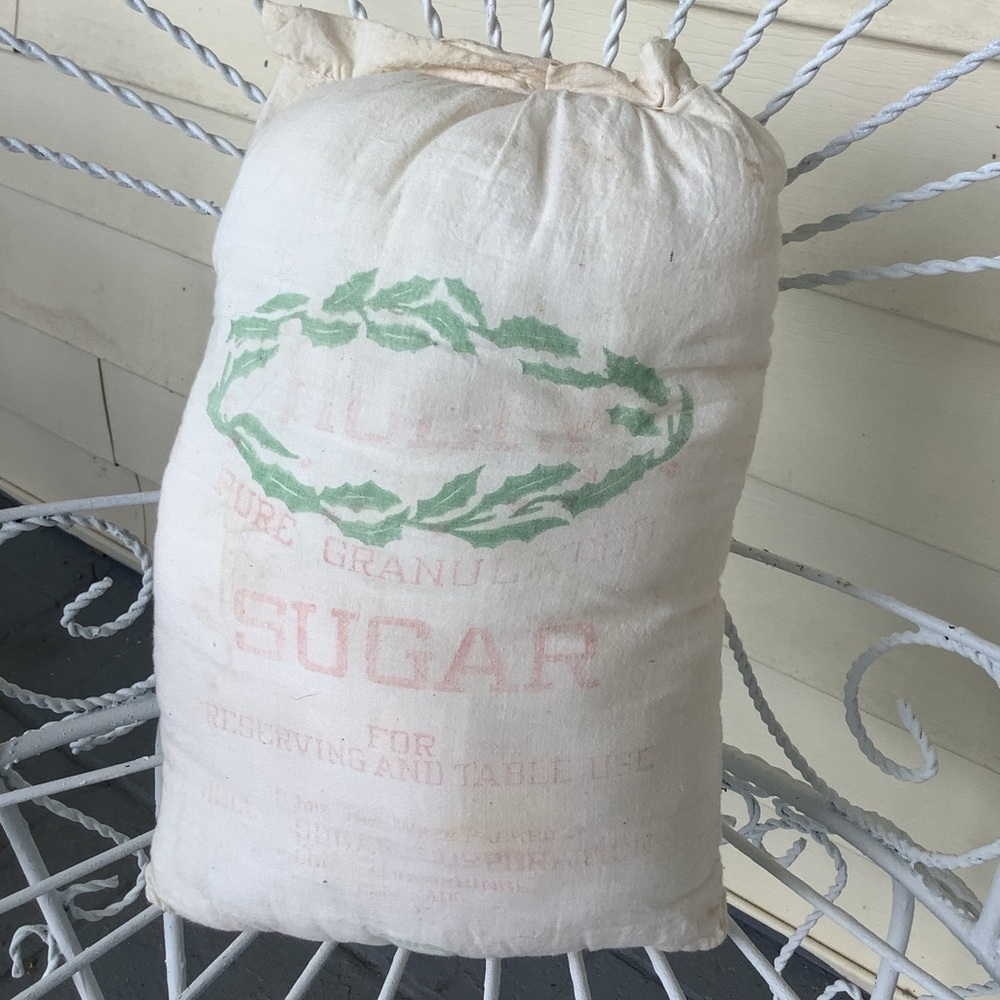 Cotton Antique Vintage Old Cloth Sugar Sack Handmade White Pink Green Pillow